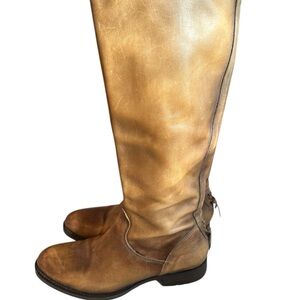 Vera Wang “lavender” Tan Leather Knee-High Boots with tie detail on heel Sz 8